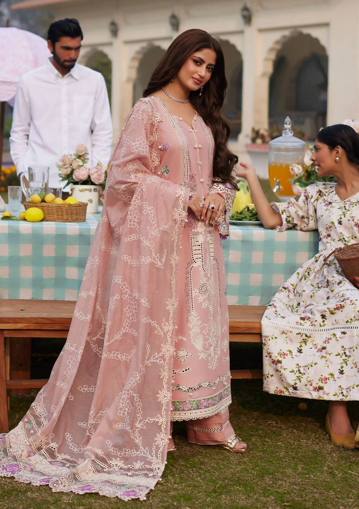 Cod Eid Sajal Ali - Tea Pink Shirt, Trouser with Dupatta - COD | 20% OFF – NeeL