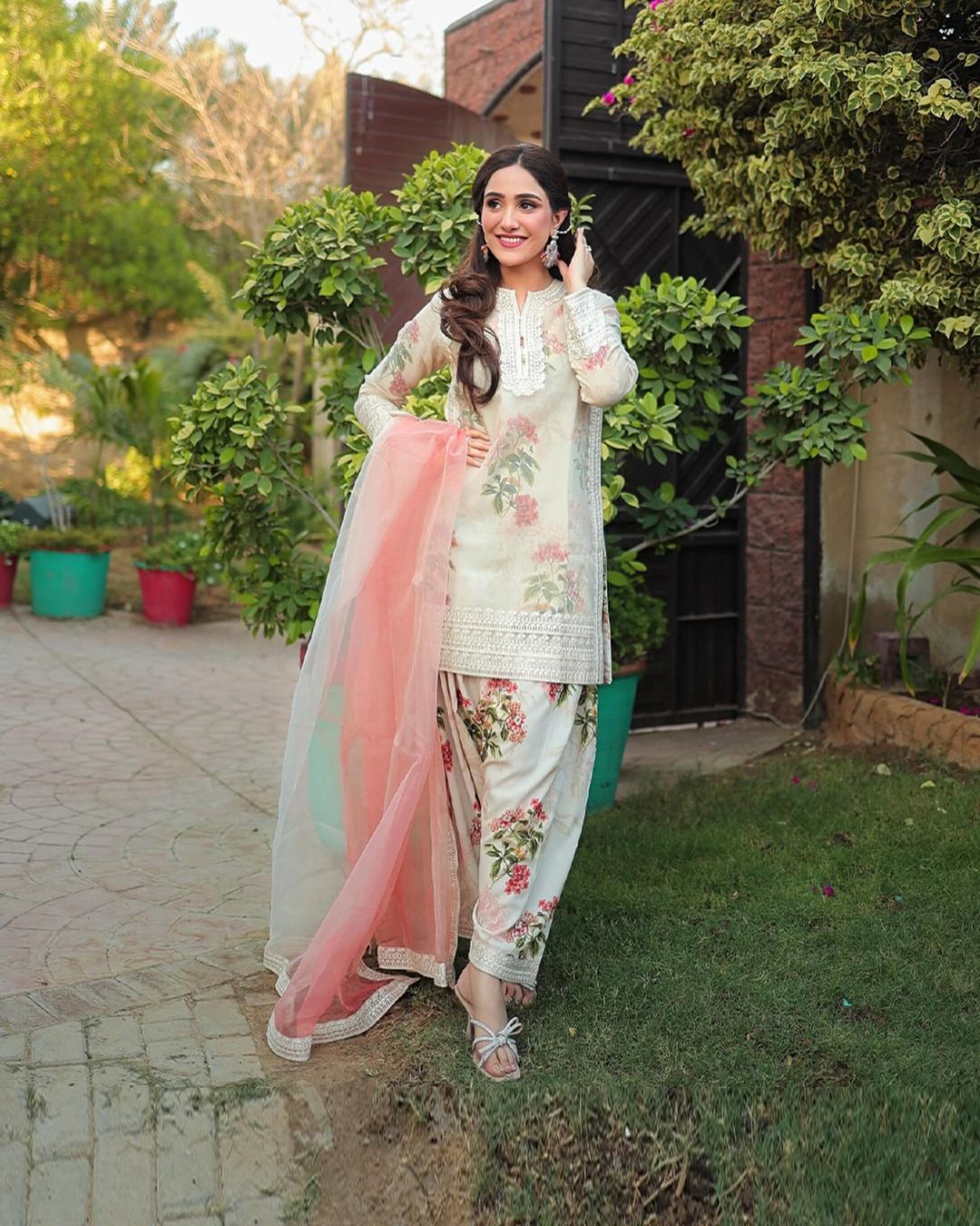 Hania Aamir - Flamingo Shirt, Trouser and Dupatta set | 50% OFF