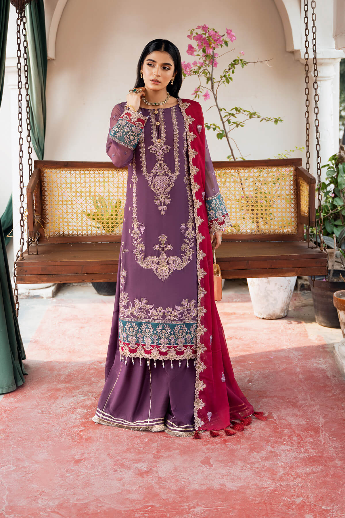 Laiba Khan - Light Purple Long Shirt, Trouser with Dupatta | 50% OFF