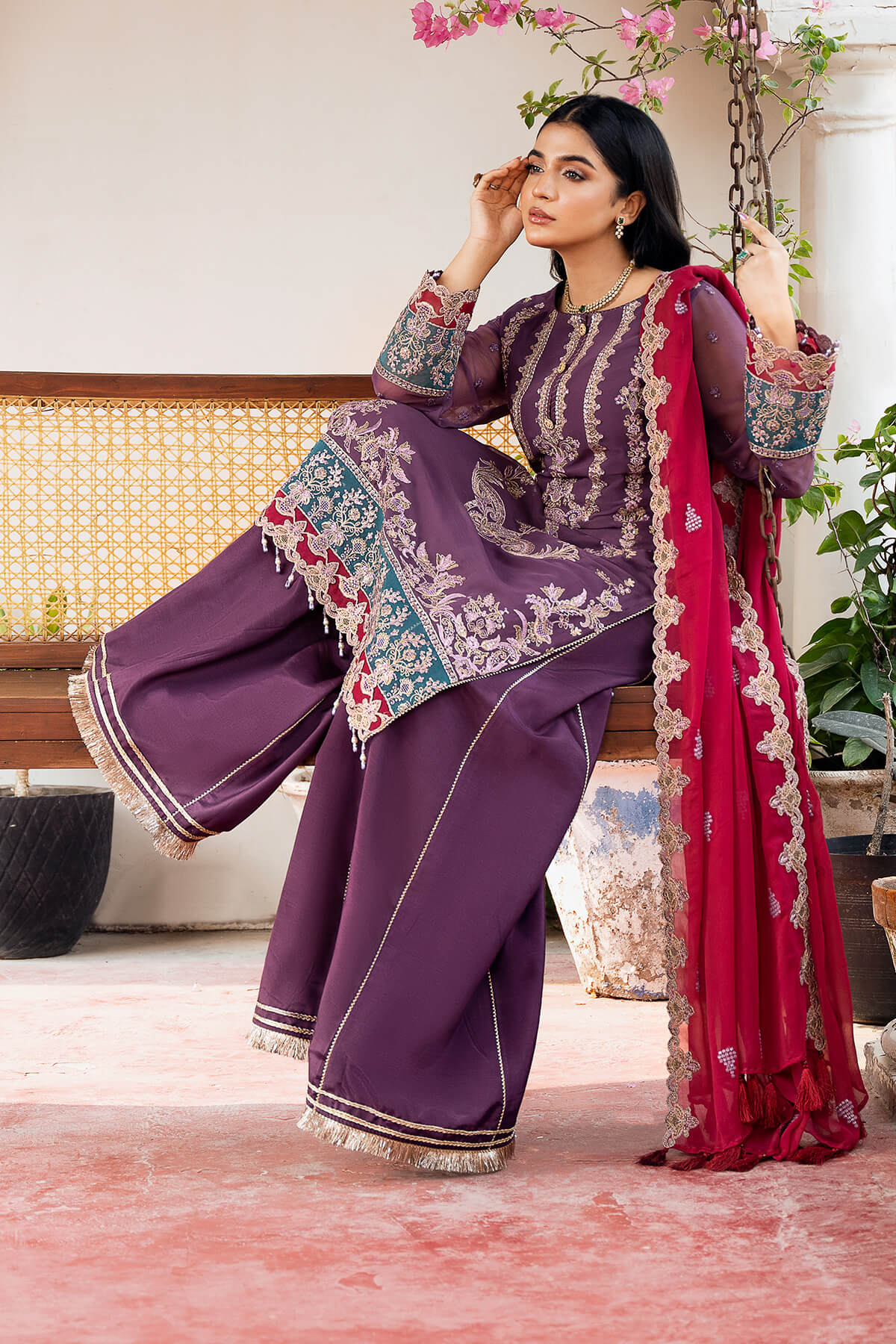 Laiba Khan - Light Purple Long Shirt, Trouser with Dupatta | 50% OFF