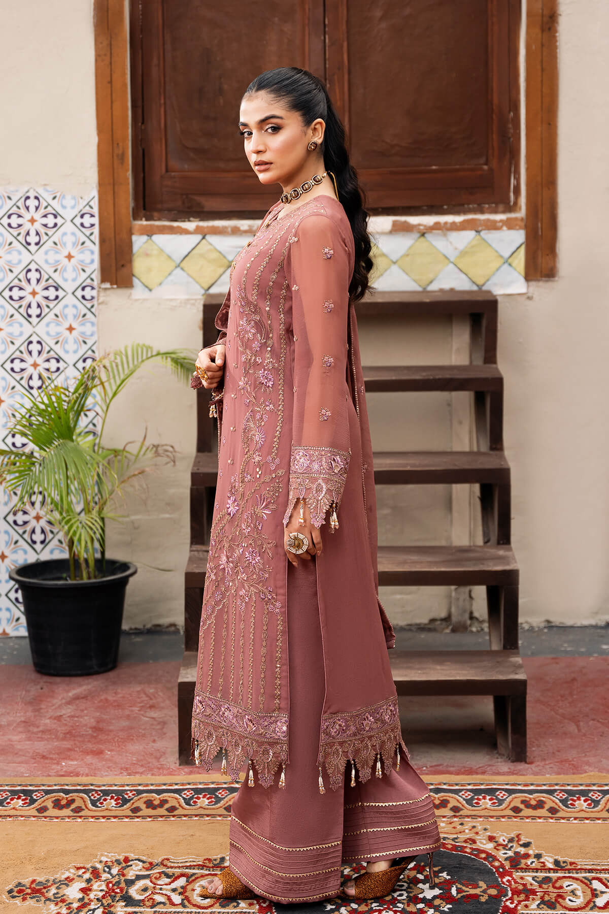 Laiba Khan -  Parnoor Long Shirt, Trouser and Dupatta | 50% OFF