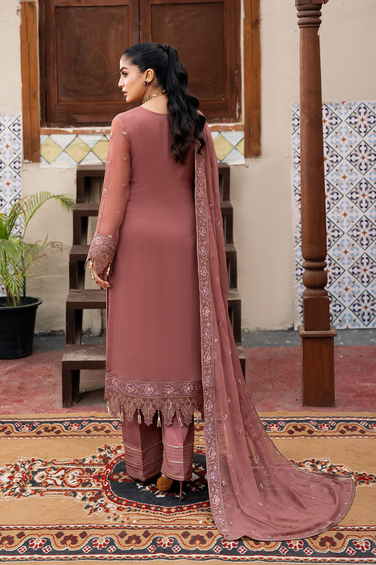 Laiba Khan -  Parnoor Long Shirt, Trouser and Dupatta | 50% OFF