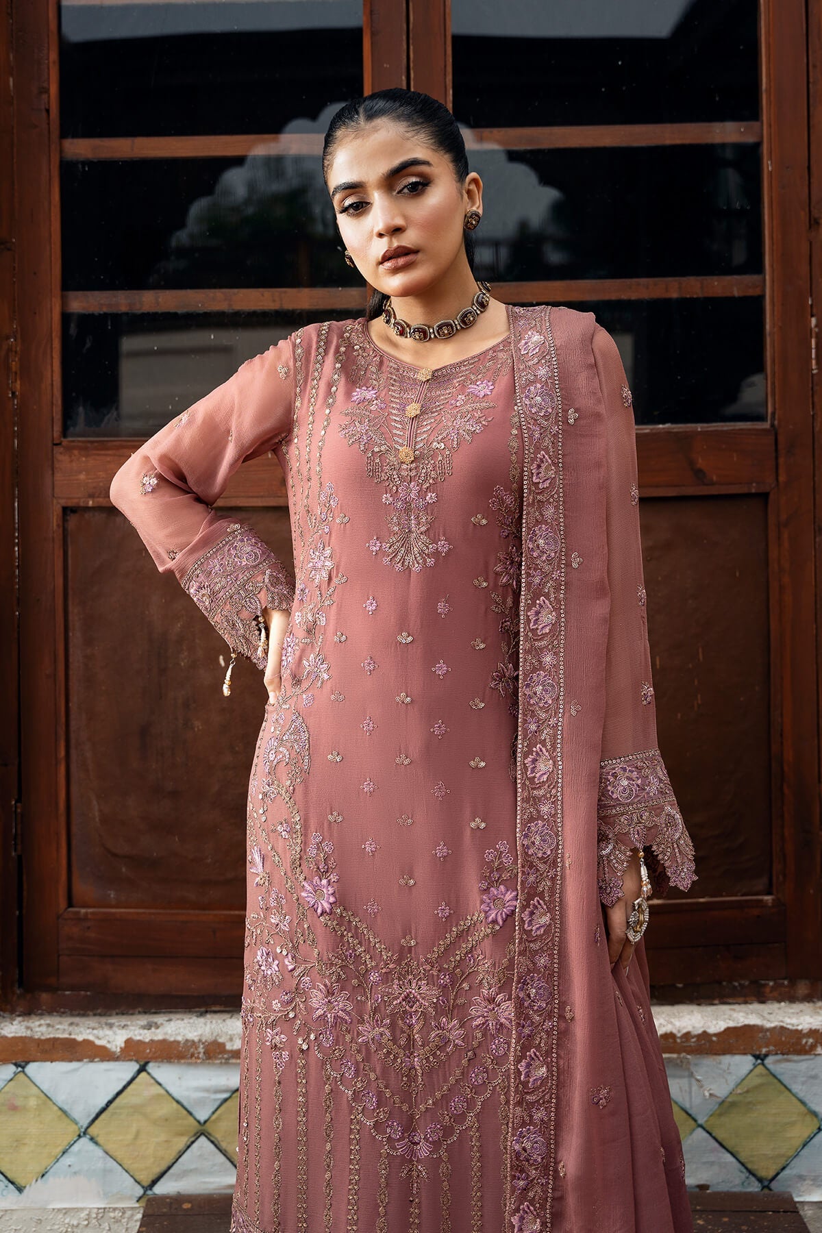 Laiba Khan -  Parnoor Long Shirt, Trouser and Dupatta | 50% OFF