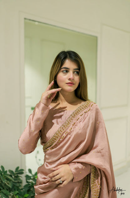 Solid Tea Pink Sari | 60% OFF