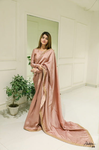 Solid Tea Pink Sari | 60% OFF