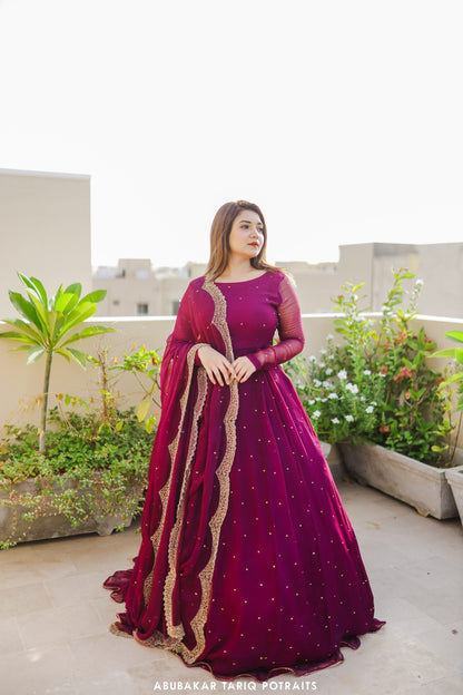 Solid Magenta Anarkali and Dupatta set | 60% OFF