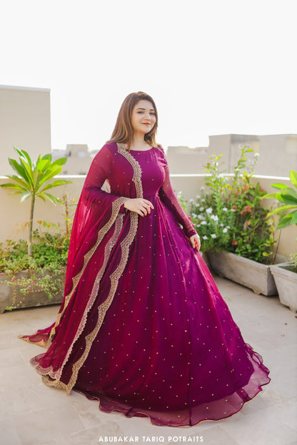 Solid Magenta Anarkali and Dupatta set | 60% OFF