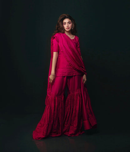 Anmol Baolch - Roselle Silk Shirt, Ghagra with Dupatta | 50% OFF