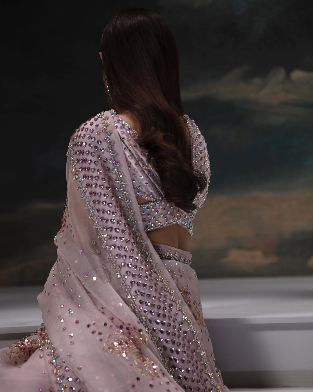 Maya Ali Peach Blush Embellished Organza Saree | COD | 70% OFF