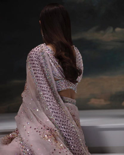 Maya Ali Peach Blush Embellished Organza Saree | COD | 70% OFF