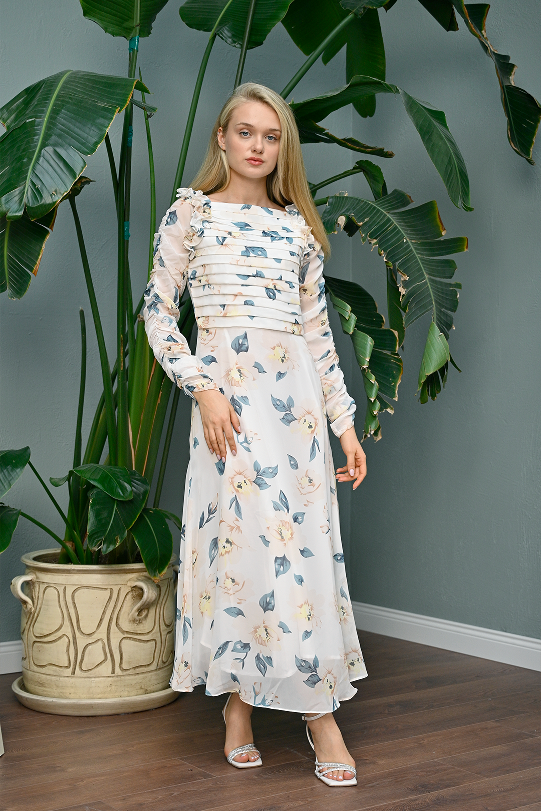 White Pleated Chiffon Maxi - COD | 20% OFF