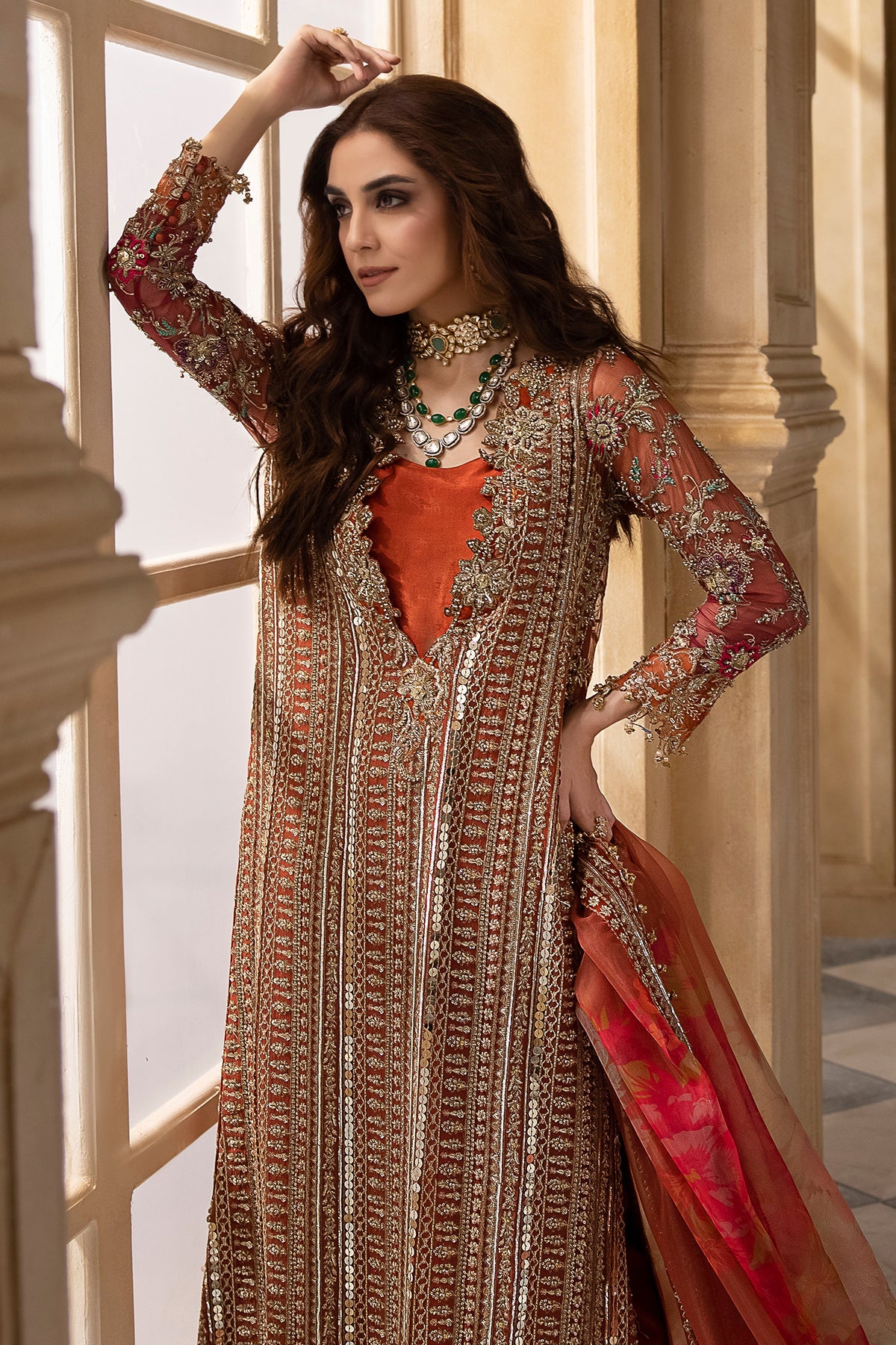 Maya Ali - Brownish Shirt trouser with dupatta - COD | 25% OFF