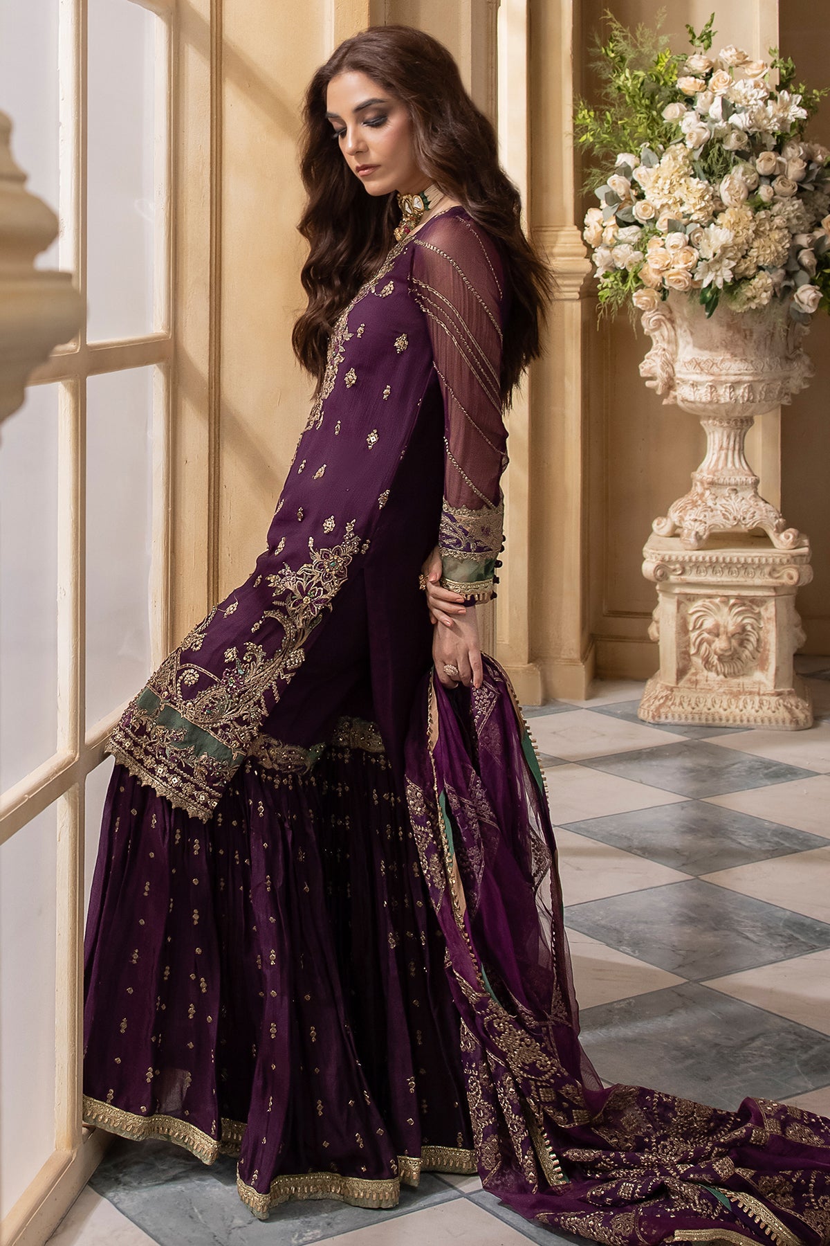 Maya Ali - Purple Shirt, Ghagra and Dupatta Set | 60% OFF