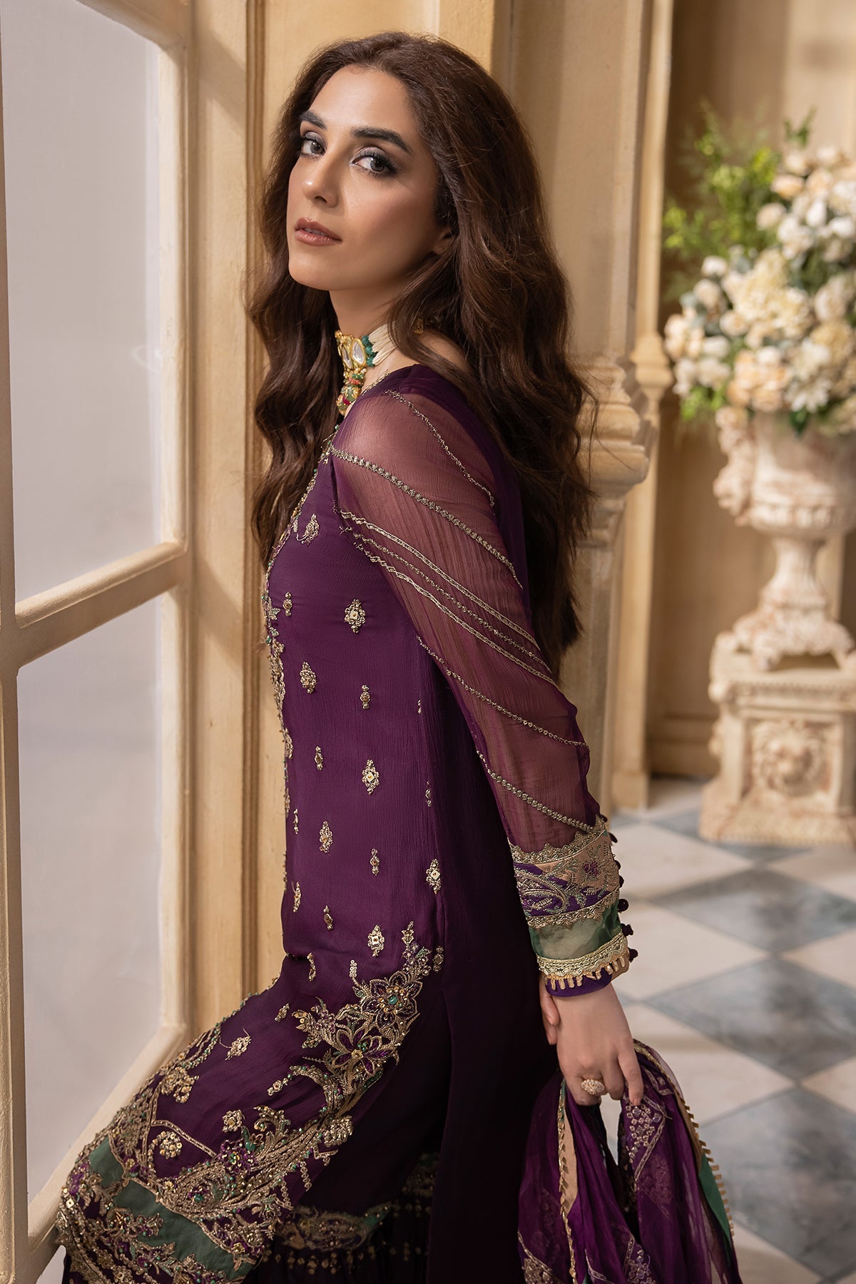 Maya Ali - Purple Shirt, Ghagra and Dupatta Set | 60% OFF