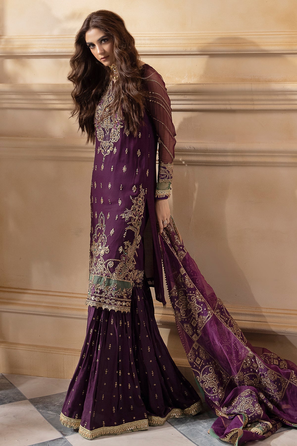 Maya Ali - Purple Shirt, Ghagra and Dupatta Set | 60% OFF