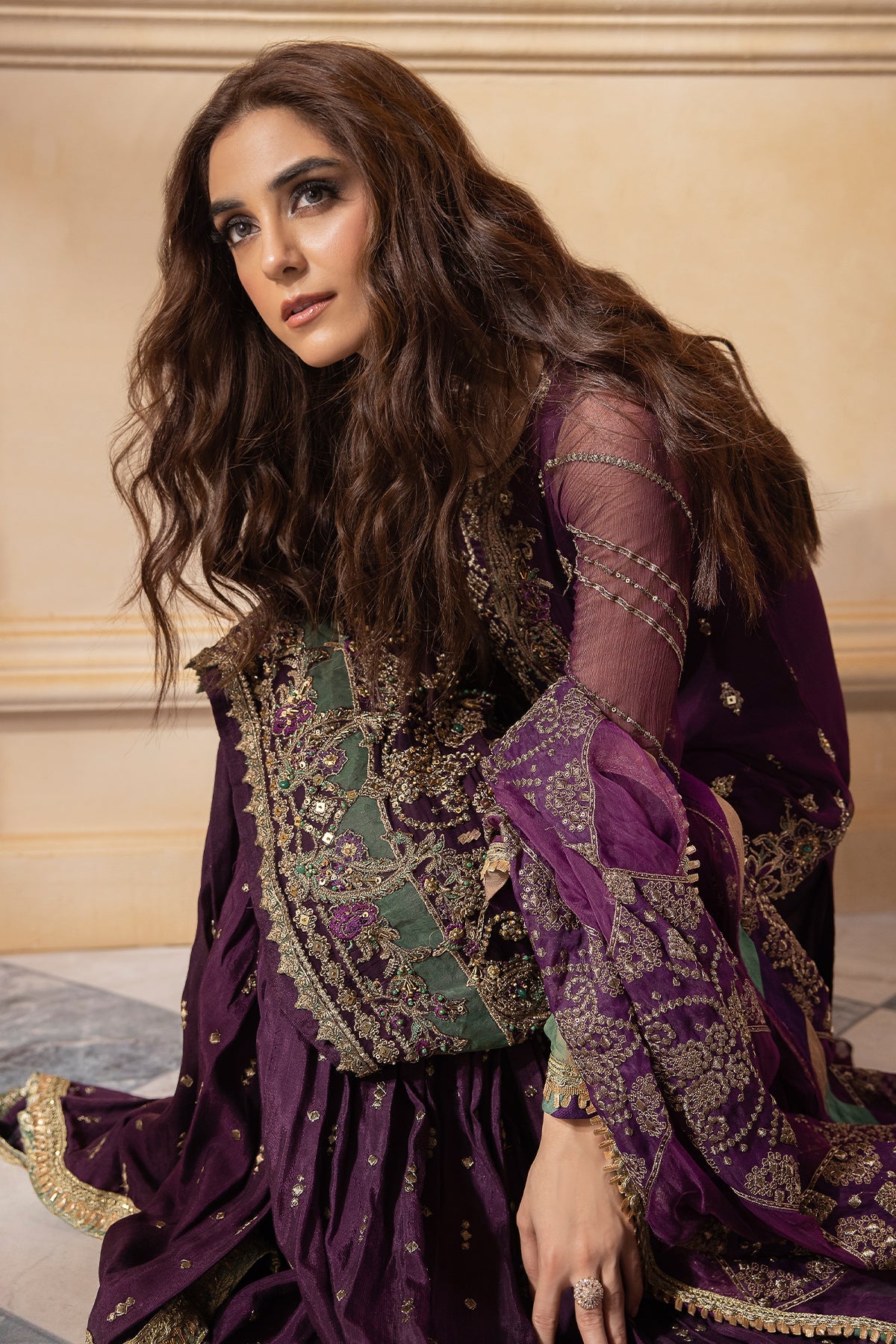 Maya Ali - Purple Shirt, Ghagra and Dupatta Set | 60% OFF