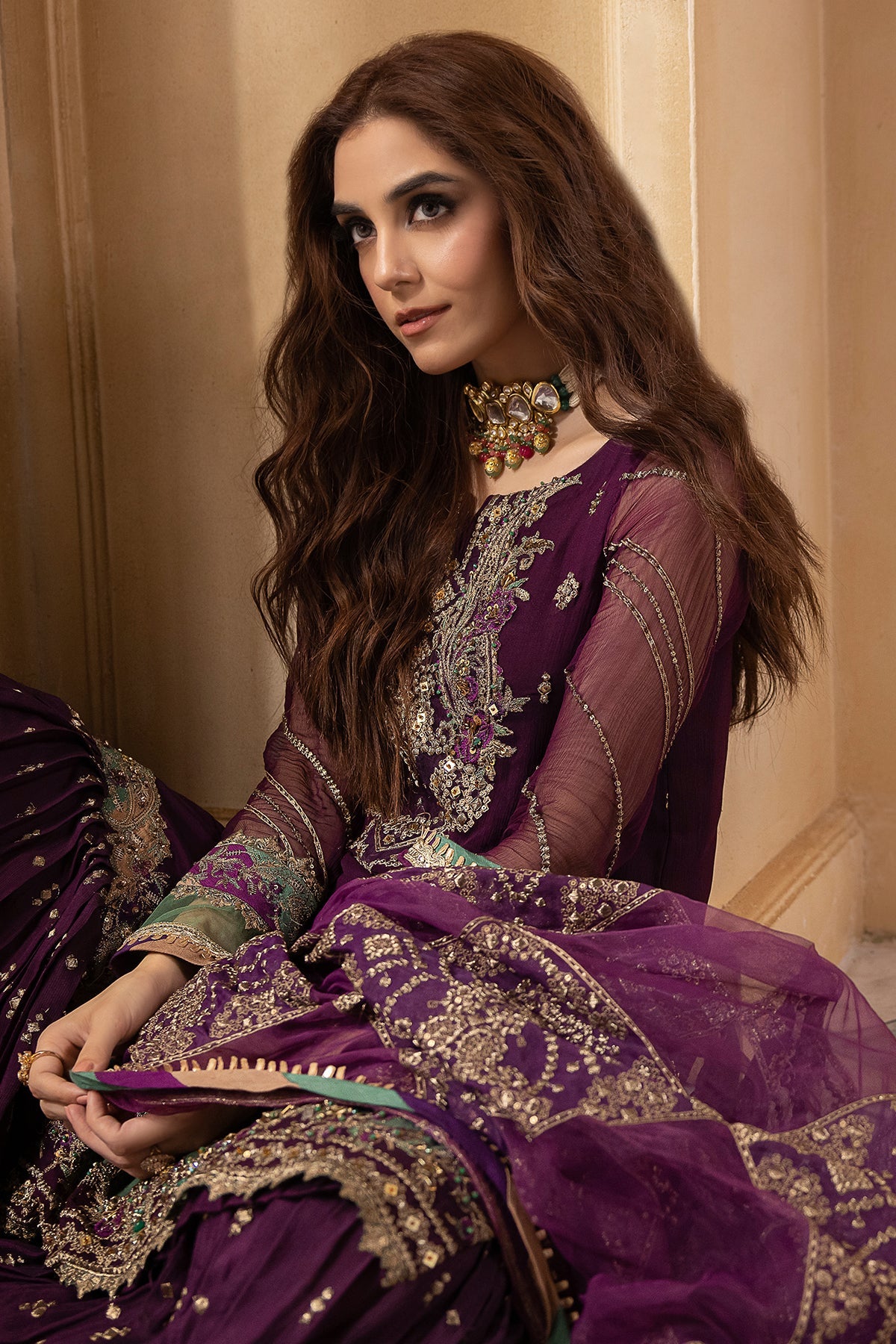 Maya Ali - Purple Shirt, Ghagra and Dupatta Set | 60% OFF