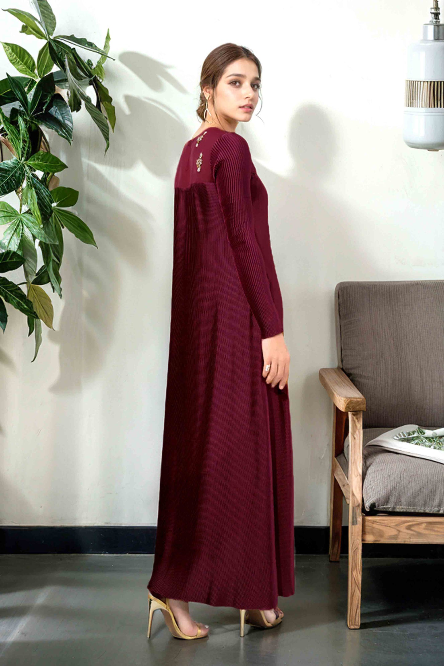 Embellished Maroon Maxi - COD | 20% OFF