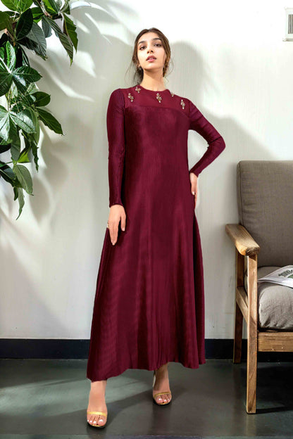 Embellished Maroon Maxi - COD | 20% OFF