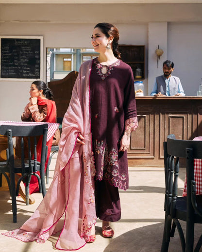 Hania Aamir - Burgundy Shirt, Trouser, Pants Set | 40%OFF