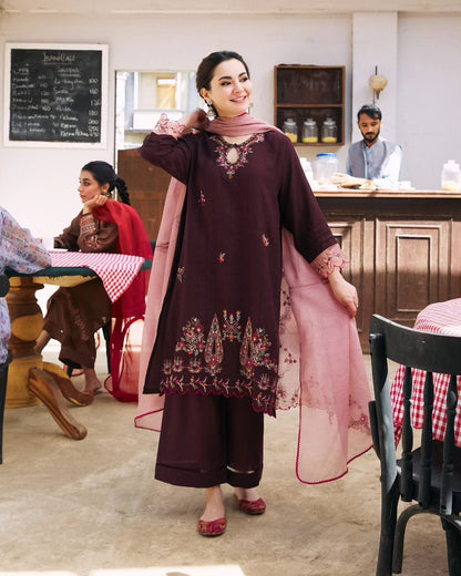 Hania Aamir - Burgundy Shirt, Trouser, Pants Set | 40%OFF