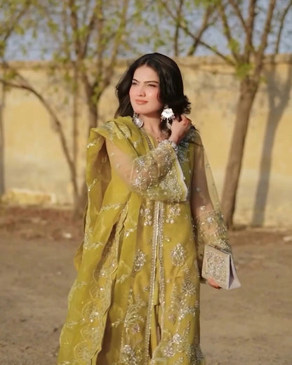 Iqra Kanwal - Citrine  Shirt, Trouser and Dupatta | 45% OFF