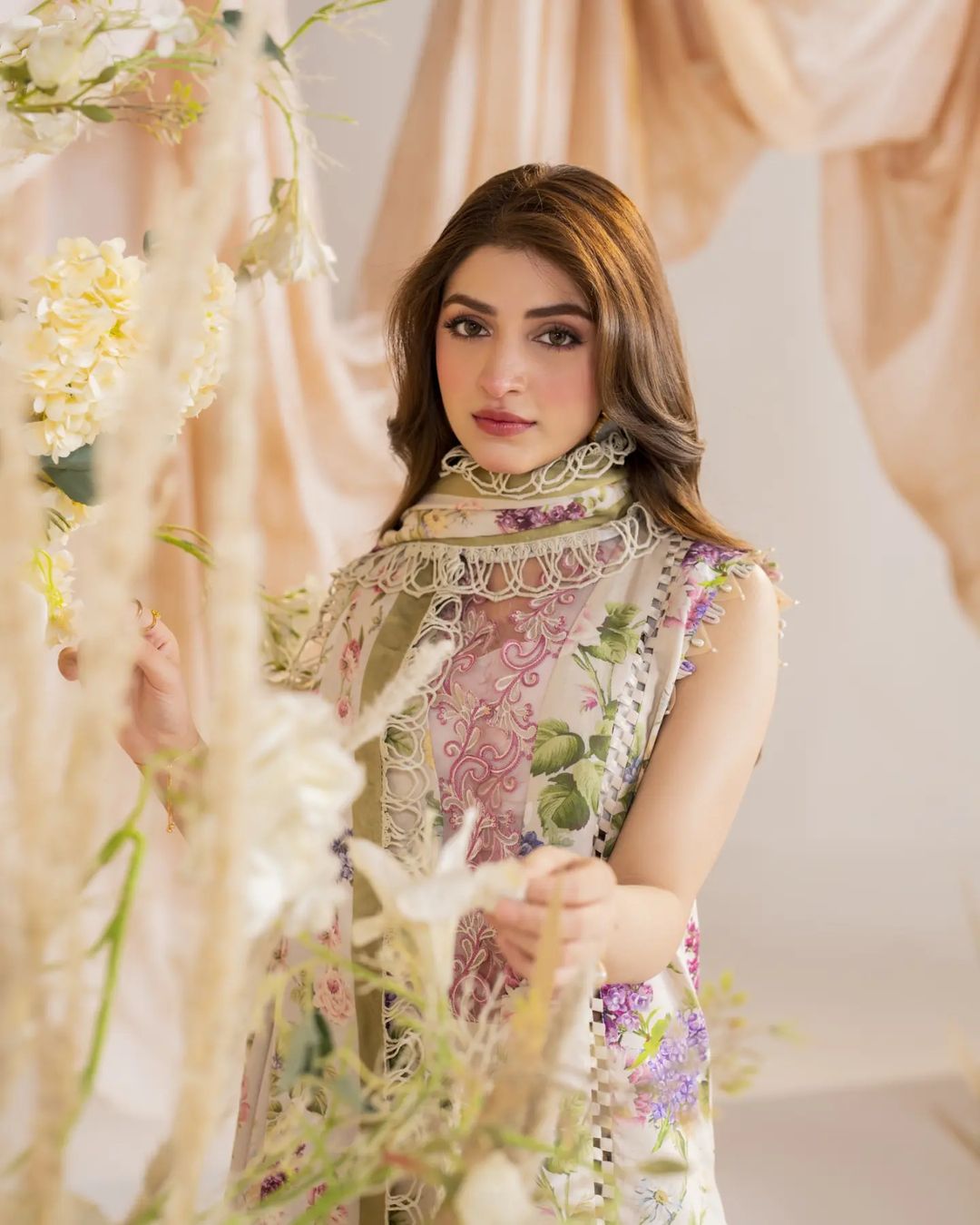 Kinza Hashmi - Blend floral viscose Shirt, Trouser and Dupatta set | 40% OFF