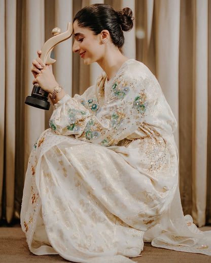 Mawra Hocane - White Sawan Raw Silk Set | 60% OFF