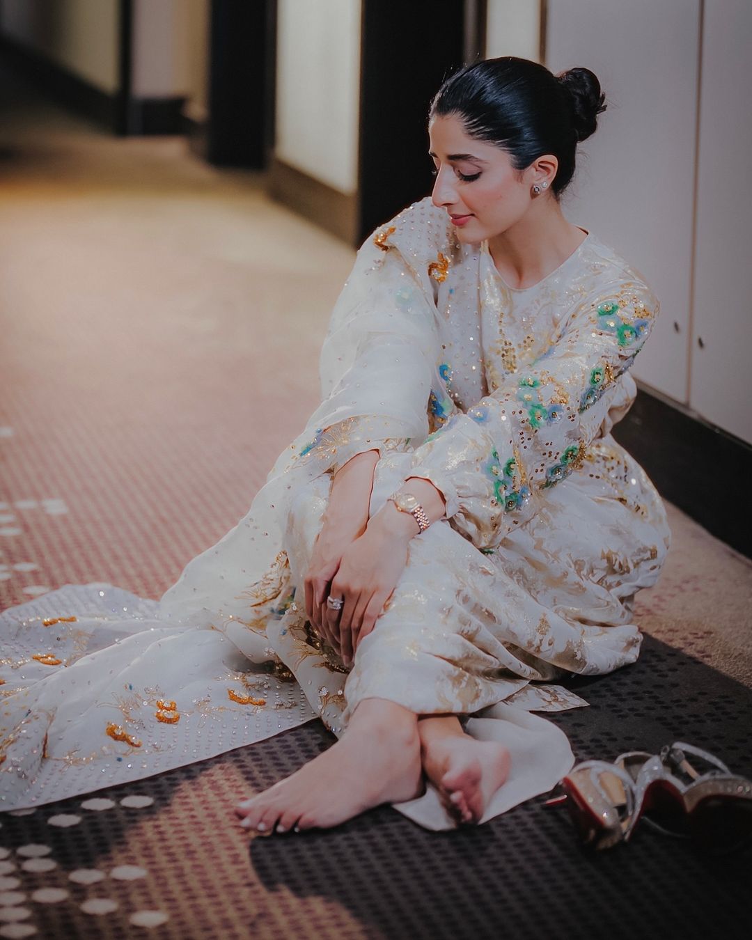 Mawra Hocane - White Sawan Raw Silk Set | 60% OFF