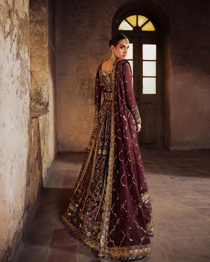 Iqra Aziz - Ivory Maroon Gown, Trouser and Dupatta set | 40% OFF