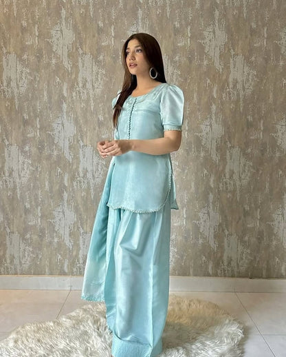 Sky Solid - Shirt, Farshi Shalwar with Dupatta - COD | 50% OFF