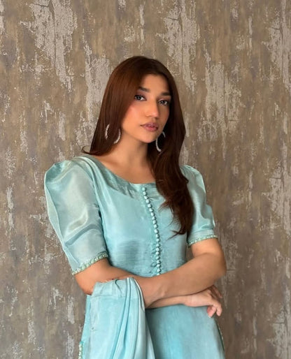 Sky Solid - Shirt, Farshi Shalwar with Dupatta - COD | 50% OFF