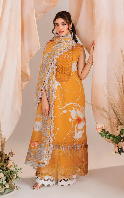 Kinza Hashmi - Mango floral viscose Shirt, Trouser and dupatta set | 50% OFF