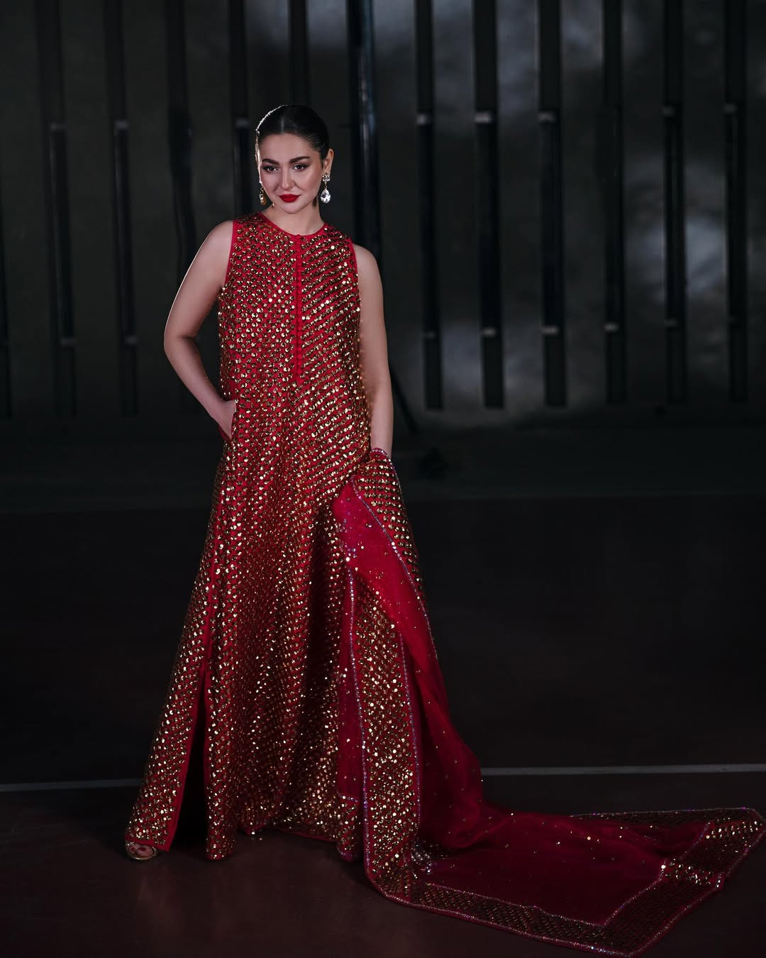 Hania Aamir - TANGO RED EMBELLISHED RAW SILK MAXI | 65% OFF