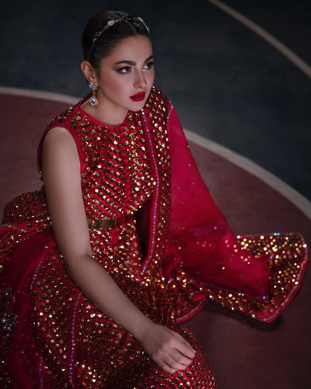 Hania Aamir - TANGO RED EMBELLISHED RAW SILK MAXI | 65% OFF