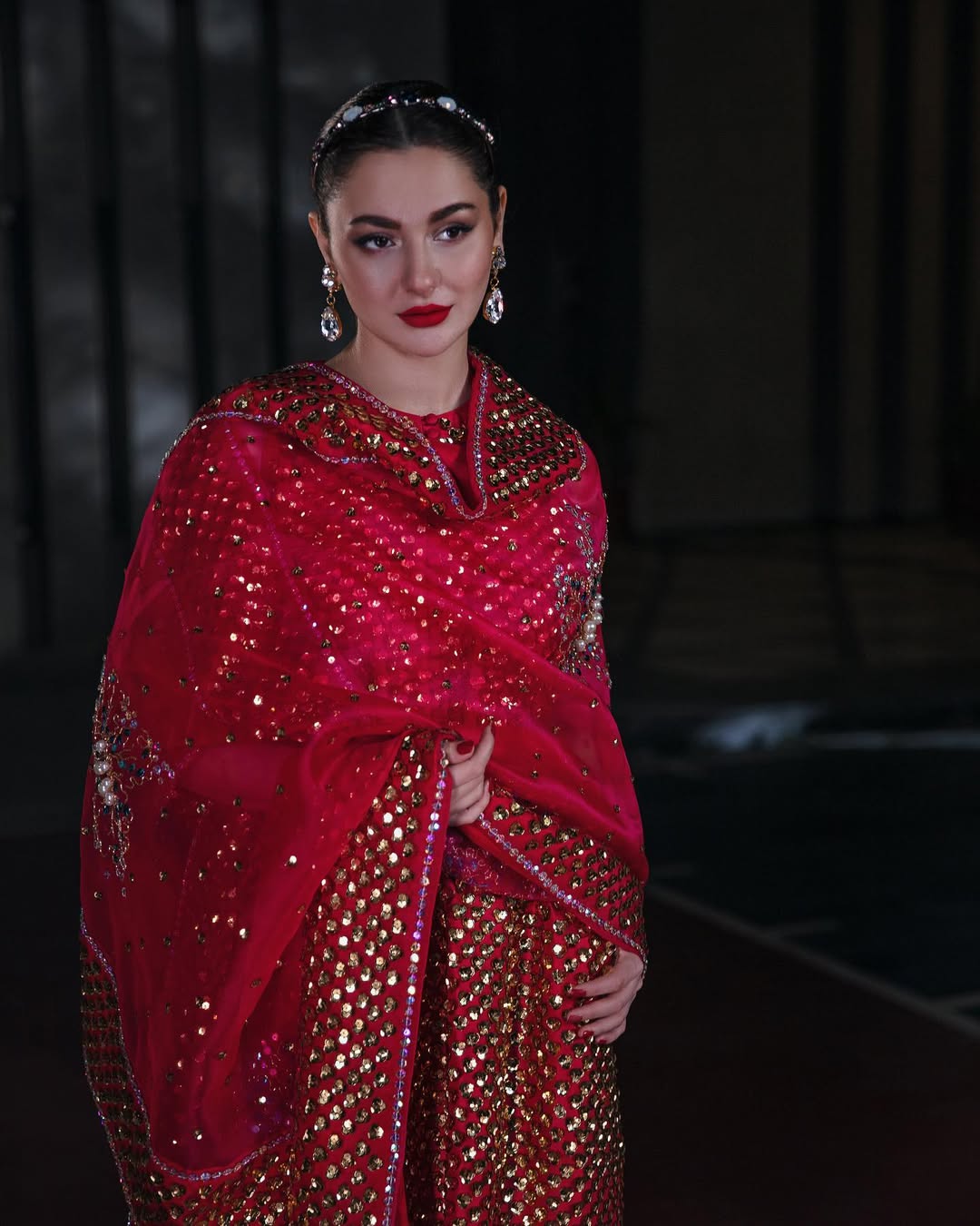 Hania Aamir - TANGO RED EMBELLISHED RAW SILK MAXI | 65% OFF