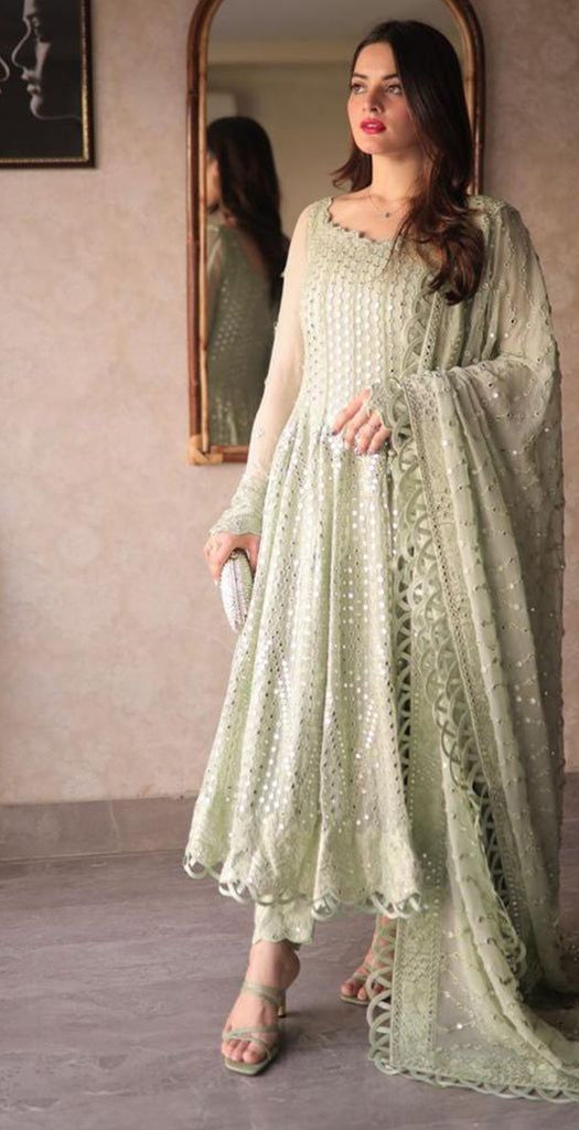 Aiman Khan Grey Kameez, Trouser and Dupatta | COD | 25% OFF