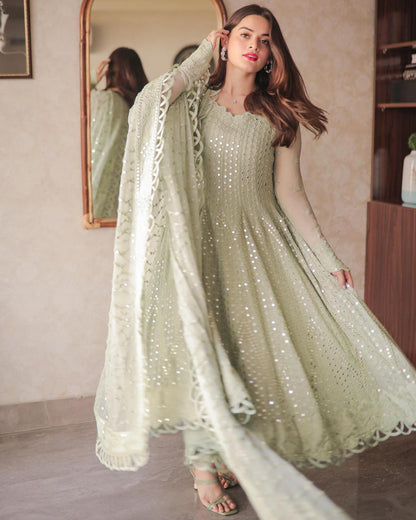 Aiman Khan Grey Kameez, Trouser and Dupatta | COD | 25% OFF