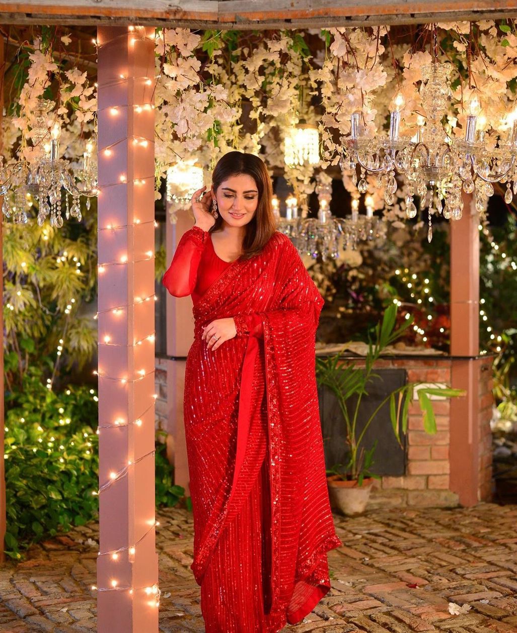 Aiza Awan x Hiba Bukhari - Red Embellished Saree - COD | 60% OFF