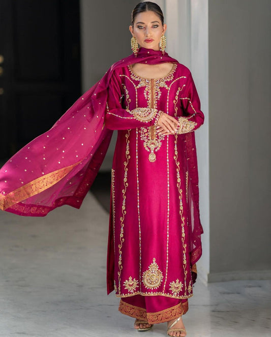 Aina Asif - Azalea Shirt, Trouser and Dupatta set | Reshmi Shirt | 65% OFF