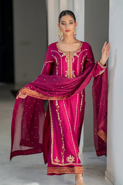 Aina Asif - Azalea Shirt, Trouser and Dupatta set | Reshmi Shirt | 65% OFF