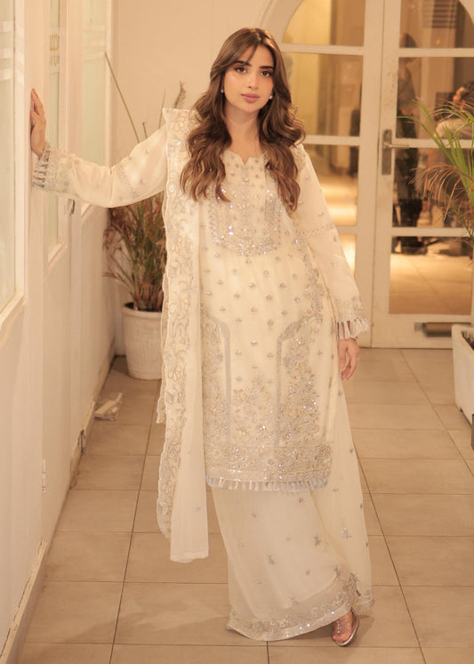 Saboor Ali - Crema Shirt, Trouser with Dupatta - 50% OFF