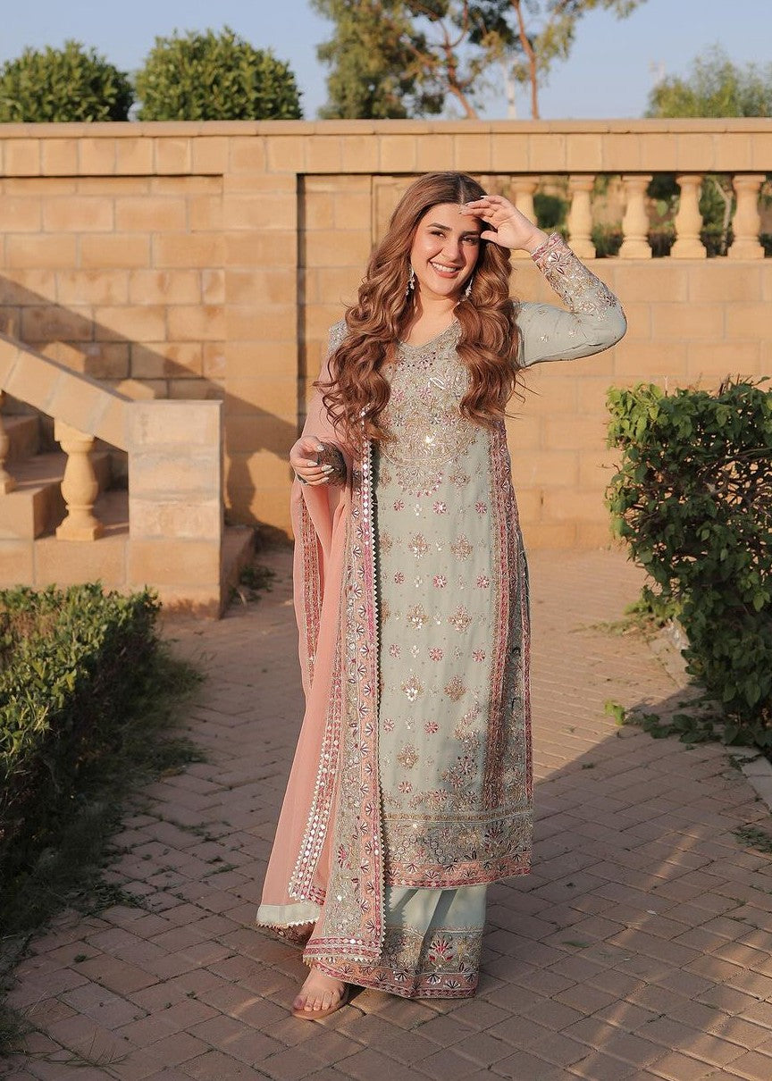Kubra Khan - Siani Shirt, Trouser with Dupatta - COD | 40% OFF