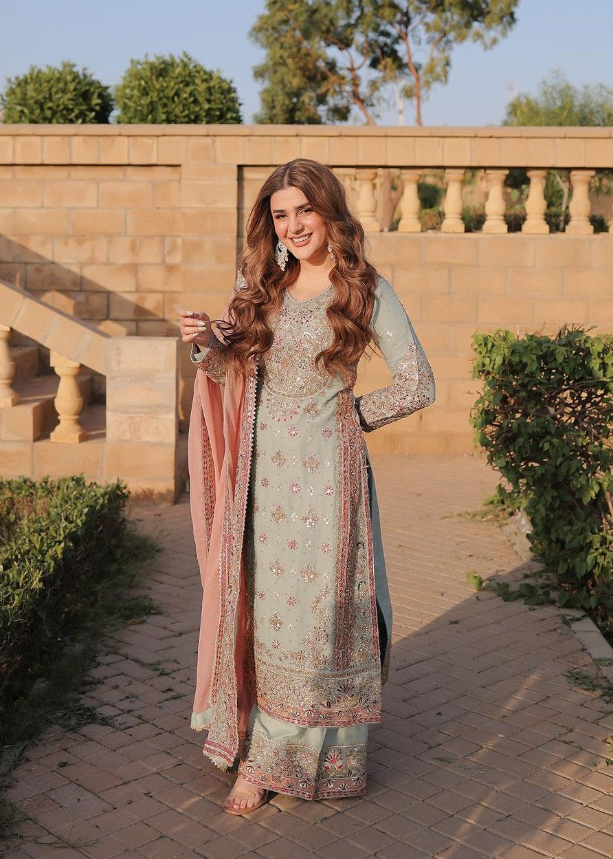 Kubra Khan - Siani Shirt, Trouser with Dupatta - COD | 40% OFF