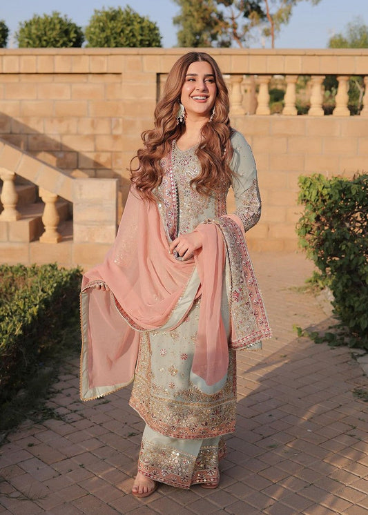Kubra Khan - Siani Shirt, Trouser with Dupatta - COD | 40% OFF