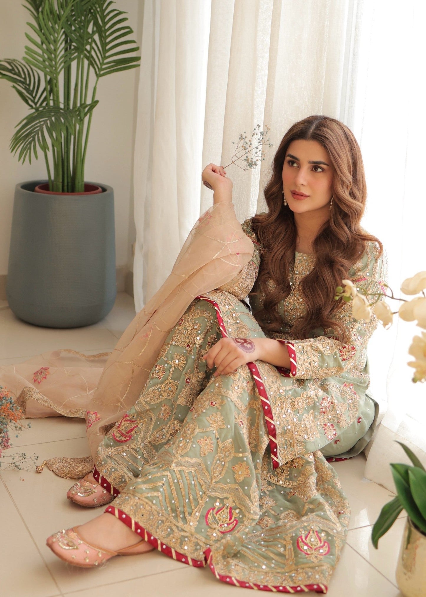 Kubra Khan - Pastel Shirt, Ghagra and Dupatta - COD | 50% OFF