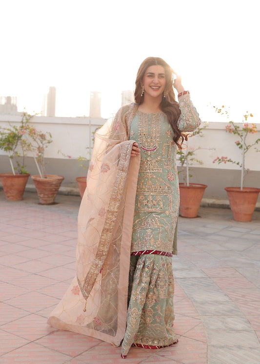 Kubra Khan - Pastel Shirt, Ghagra and Dupatta - COD | 50% OFF