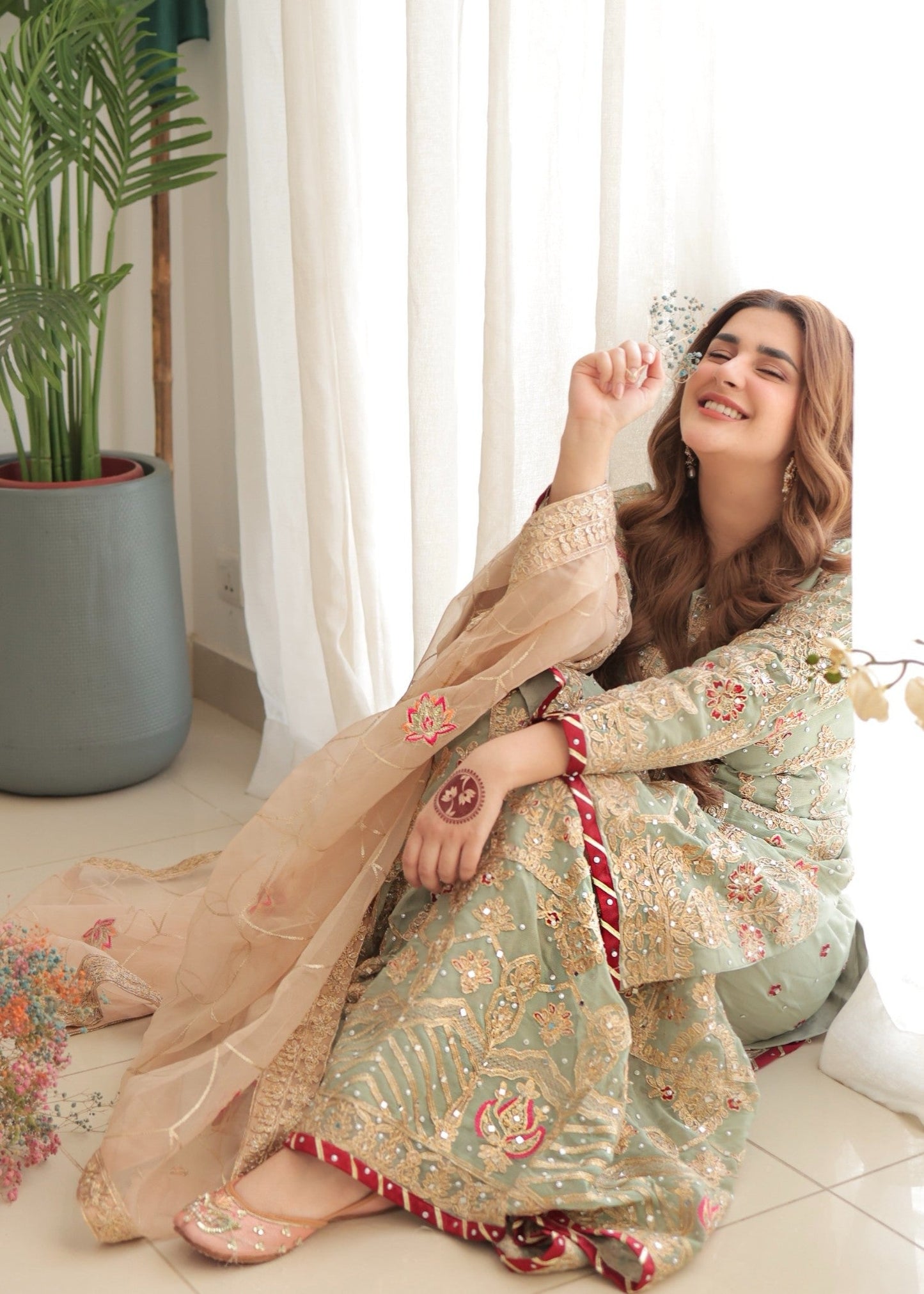 Kubra Khan - Pastel Shirt, Ghagra and Dupatta - COD | 50% OFF