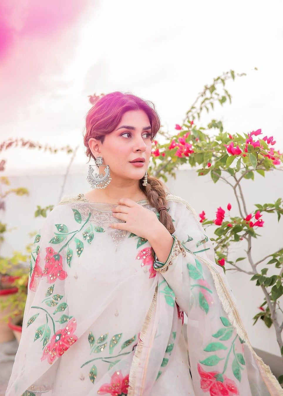 Kubra Khan White Floral Shirt, Ghagra with Dupatta | COD | 50% OFF