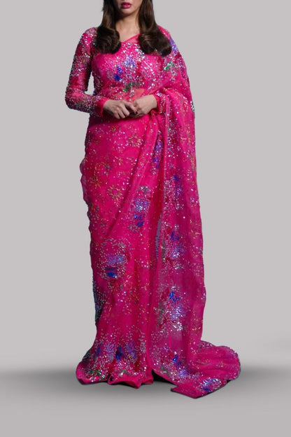 MAHIRA KHAN - CAMELLIA PINK EMBELLISHED ORGANZA Saree | 70% OFF | Reshmi Shirt | Reshmi Sari